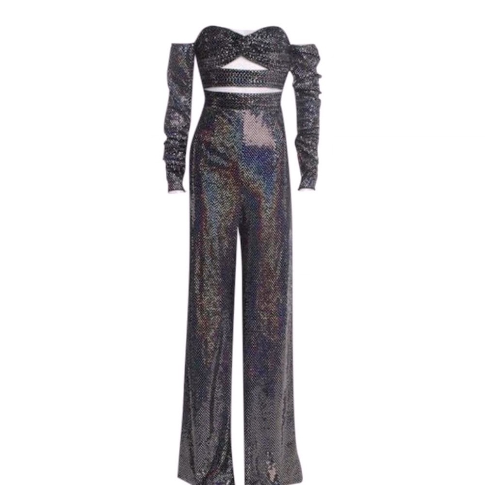 Bronx and Banco Glitter Jumpsuit in Black and Silver